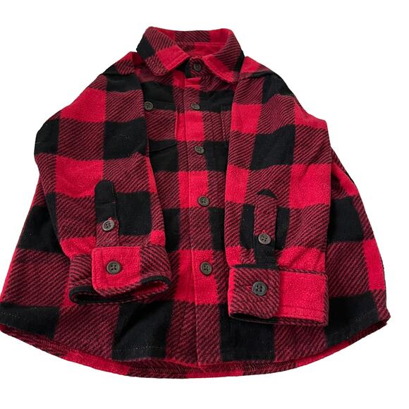 THE CHILDREN’S PLACE LONG SLEEVE FLANNEL SHIRT, UNISEX CHILD, 2T, BLACK & RED - Picture 1 of 8